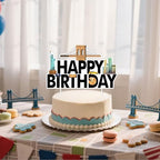 New York Cityscape Theme Happy Birthday Cake Topper, Skyscraper Cake Decoration, American Landmarks Theme Cake Picks for Birthday Party Supplies
