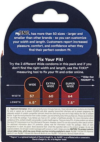 MyONE Custom Fit Larger Sized Condom Sampler | Tailored Width & Length | Max Pleasure | Triple Tested Softer Latex | Lubricated | Nontoxic, Vegan, Non-GMO | Features 3 Large Sizes to Try