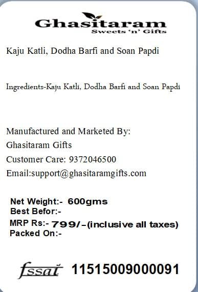 Ghasitaram Gifts Indian Sweets - Diwali Gifts Diwali Sweet - Kaju Katli, Dodha Barfi and Soan Papdi