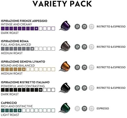 Nespresso Capsules Original Line, Ispirazione Favorites Variety Pack, Medium & Dark Roast Espresso Coffee, 50 Count Coffee Pods
