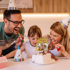 Happy Birthday Cake Topper with Photo Frame, Girl Boy Woman Man Birthday Photo Picture Cake Topper, Anniversary Party Cake Decorations Gold Glitter