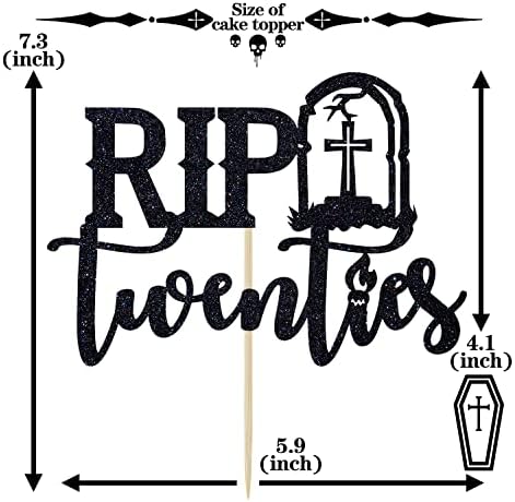 Rip Twenties Cake Topper, Death to My Twenties/Funeral for My Youth Cake Decorations, Old English Themed 30th Birthday Party Decorations Supplies, Black Glitter