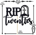 Rip Twenties Cake Topper, Death to My Twenties/Funeral for My Youth Cake Decorations, Old English Themed 30th Birthday Party Decorations Supplies, Black Glitter