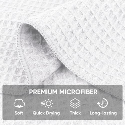 HOMEXCEL Waffle Weave Microfiber Towel, 10 Pack Lint Free Cleaning Rags, 12 x 12 Inches Barista Towels, Reusable Microfiber Cleaning Cloth for Household, Kitchen, Glass and Window, White