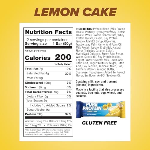 Pure Protein Pure Protein Bars, High Protein, Nutritious Snacks To Support Energy, Lemon Cake, 12 Count, 12 Count