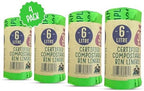 Eco Green Living 6 Litre Compostable Bin Liners – Plastic Free & Recyclable Caddy Bags for Food Waste, Leak Resistant Small Bin Liners, 36 x 66 cm - Quad Pack (120 Bags)