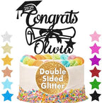 Personalized Graduation Cake Topper Class of 2026 Custom Congrats Graduation Cake Toppers Double Sided Glitter Congratulations Cake Decorations for College High School (Black)