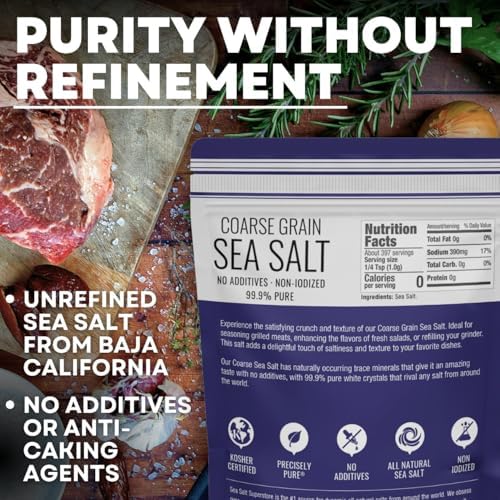 Sea Salt Superstore Coarse Sea Salt for Grinder Refill, Coarse Grain Kosher, Non-Iodized Unrefined Baja Salt for Cooking, Mineral-Rich, 14 oz Bag