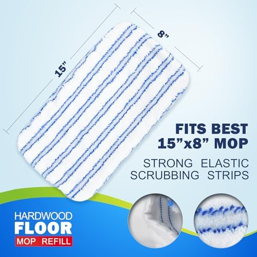 Matthew Microfiber Mop Refills Compatible with Hardwood Floor 'N More, Mop Head Replacement Reusable for Large Surface Compatible with ShMop and All 15 * 8” Flat Mops – 3Pcs Microfiber Mop Pads