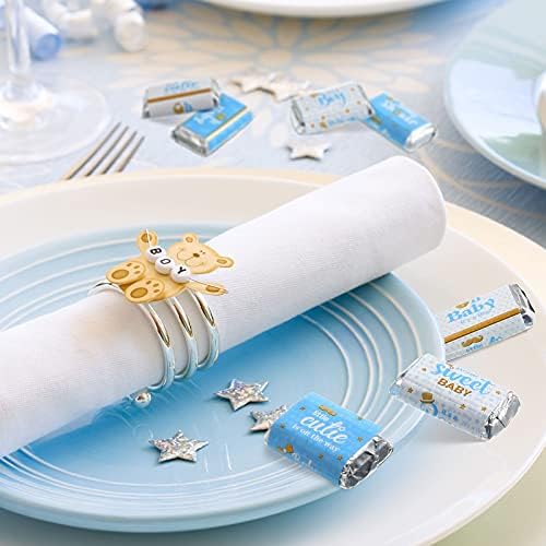 Clabby Baby Shower Candy Wrappers, Mini Candy Bar Miniatures Wrappers Chocolate Bar Label Stickers for Boys Girls Kids Baby Shower Decor (No Candy) (blue Boy Style,180 Pieces)