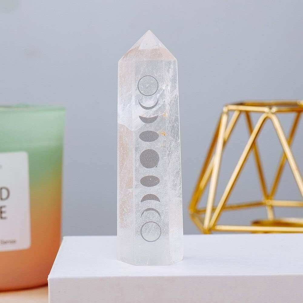 AtkitS 7-8cm Natural Amethyst Point Tower Phase of The Moon Symbol Crystal Wand Rose Quartz Eclipse Crystal Column Home Dec (Color : Clear Quartz)