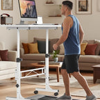 Portable Standing Desk Adjustable Height 27.5"-43.3", Small Computer Desk with Wheels, Foldable Home Office Desk, Folding Table for Laptop, Rolling Desk for Small Space, White