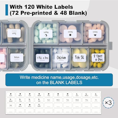 3 Pack, 14 GRIDS Travel Pill Organizer Box with Labels - Travel Medicine Case Kit - Pocket Daily Pharmacy Container - Travel Medication Holder Dispenser for Fish Oil Vitamin Supplement Storage
