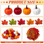 Thyle 150 Pcs 2 Inch Thanksgiving Mini Pumpkins Bulk 50 Small Fall Artificial Foam Pumpkins with 100 Confetti Maple Leaves Harvest Baby Shower Decorative for Thanksgiving Centerpiece(Orange)