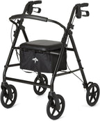 Medline Steel Rollator Walker for Adult Mobility Impairment, Black, 300 lb. Weight Capacity, 8” Wheels, Foldable, Adjustable Handles, Rolling Walker for Seniors