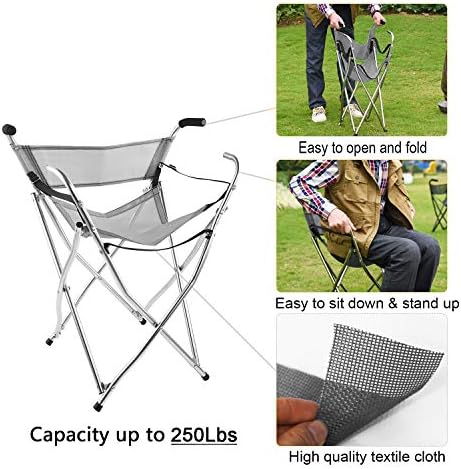 Walking Stick Chair Seat - Folding Camping Cane Portable Stool Heavy Duty Aids for Seniors (L Size Grey)