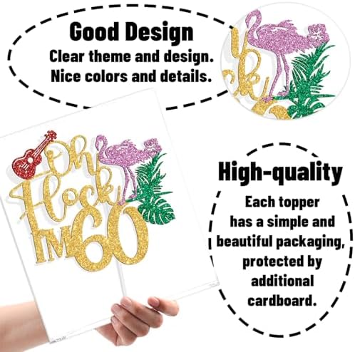 Oh Flock I'm 60 Cake Topper, Hawaiian 60 Years Old Birthday Cake Decor, Aloha 60, Summer Luau Tropical 60th Birthday Anniversary Party Decorations Supplies