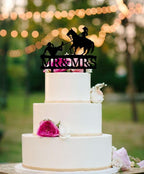 Funny Cowboy Wedding Cake Topper,Cowboy Bride Traps Groom to Get Married,Farmer Couple Cake Decor, Rustic Horse Wedding Cake Topper