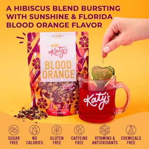 Katy’s Blood Orange Loose Tea - Hibiscus, Orange & Rose Hips - Loose Leaf Herbal Tea, Caffeine-Free, Sugar-Free - Hot or Cold Brew Tea - 30+ Cups - Woman-Owned - 3oz Pouch