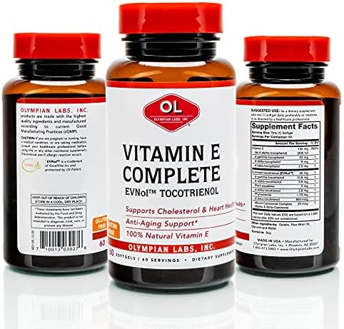 Olympian Labs Vitamin E Complete Tocomin, 200IU 60 Softgels, Fight Free Radicals, Supports Brain, Skin & Hair, 60 Servings