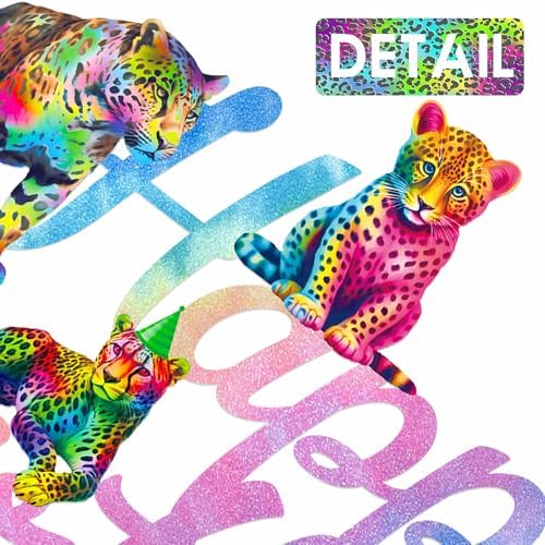 Rainbow Cheetah Cake Topper Neon Leopard Birthday Cake Decorations Cheetah Print Cake Picks Colorful Leopard Birthday Decor for Safari Animals Baby Shower Supplies