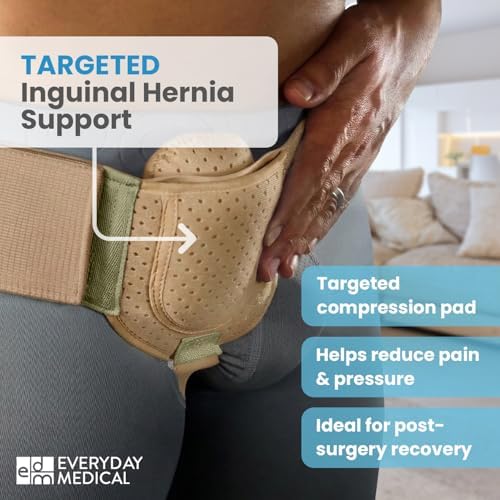 Everyday Medical Inguinal Hernia Support Belt for Men I Fits Left or Right Side I Post Surgery Men and Womens Hernia Support Truss for Inguinal, Groin Hernias I Adjustable Waist Strap I Beige | S/M