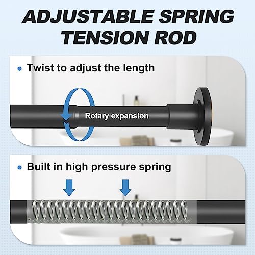 CorkLatta Black Shower Curtain Rod 31 to 80 Inch,1 Inch Diameter Adjustable Spring Tension Stainless Steel Telescoping Rod,Easy Install,No Rust