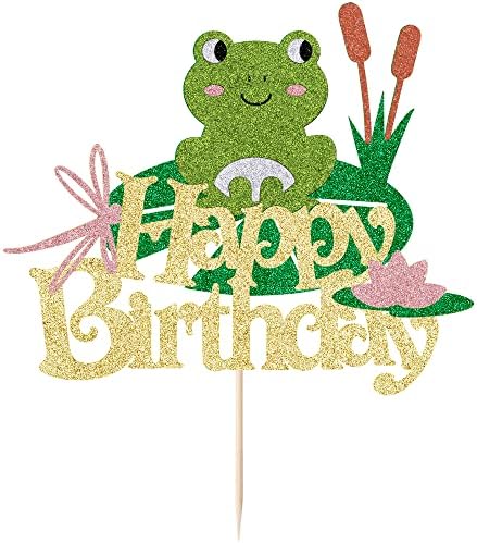 LVEUD Golden Flash Happy Birthday Cake Topper - Frog Theme, Gold
