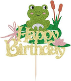 LVEUD Golden Flash Happy Birthday Cake Topper - Frog Theme, Gold