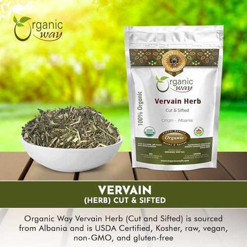 Organic Way Vervain Herb (Verbena officinalis) Cut and Sifted | Herbal Tea | Wild-Crafted | Non-GMO & Gluten Free | Resealable Bag | Raw from Albania (4 Oz)