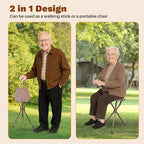 UNLICON-Brown Folding Cane Stool with Seat – Lightweight Adjustable Walking Cane for Seniors, Ergonomic Design, 330 lbs Capacity, Portable and Convenient Cane Chair with Anti-Slip Feet