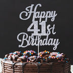 Happy 41st Birthday Cake Toppers Silver Glitter, Cheers to 41 Years Old Bday Decoration 41st Anniversary Cake Topper, Forty-one Theme Cake Decorations for Birthday Anniversary Party