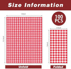 100 Pcs Red Gingham Napkins Disposable - Red and White Checkered Paper Napkins - Plaid Dinner Napkins for Picnic BBQ Birthday Wedding Party Supplies
