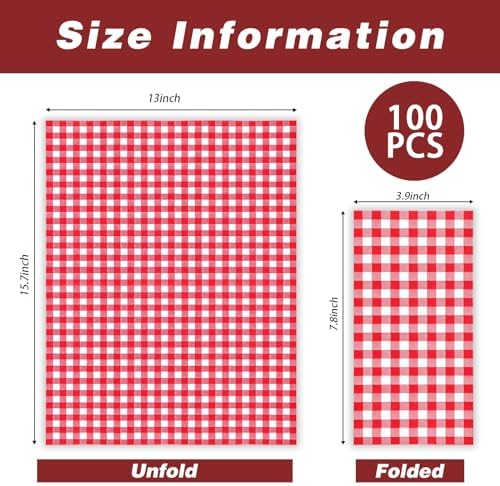 100 Pcs Red Gingham Napkins Disposable - Red and White Checkered Paper Napkins - Plaid Dinner Napkins for Picnic BBQ Birthday Wedding Party Supplies