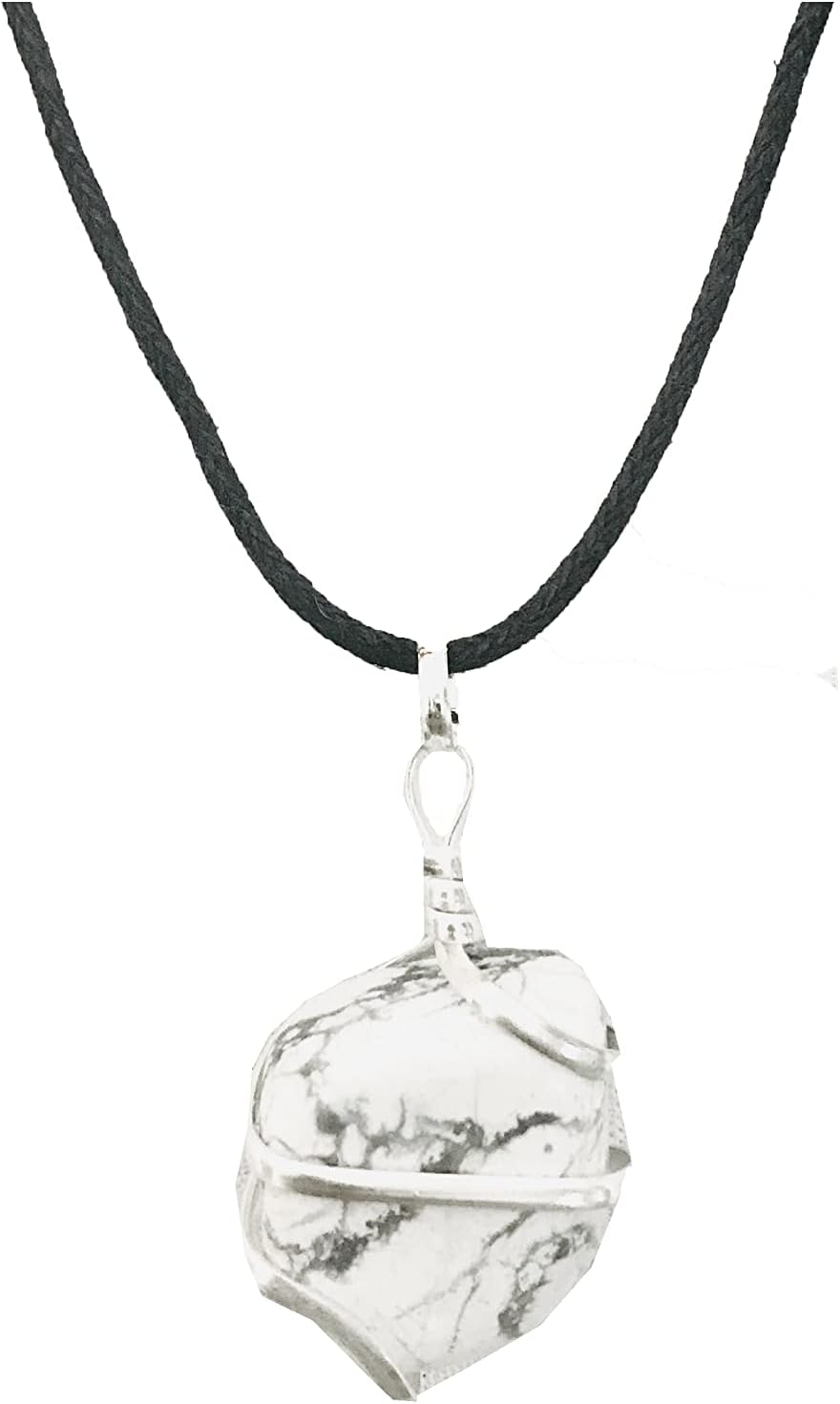 Raw White Howlite Crystal Healing Tumbled Gemstone Necklace Pendant Throat Chakra Calm Soothing Energy to Relax and Reduce Stress Jewelry Gift for Women Men