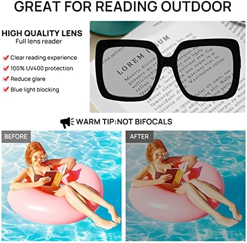 OCCI CHIARI Reader Sunglasses Women 2.75 Oversized Black Square Reading Sunglasses 1.0 1.25 1.5 1.75 2.0 2.25 2.5 2.75 3.0 3.5 (Black, 2.75)