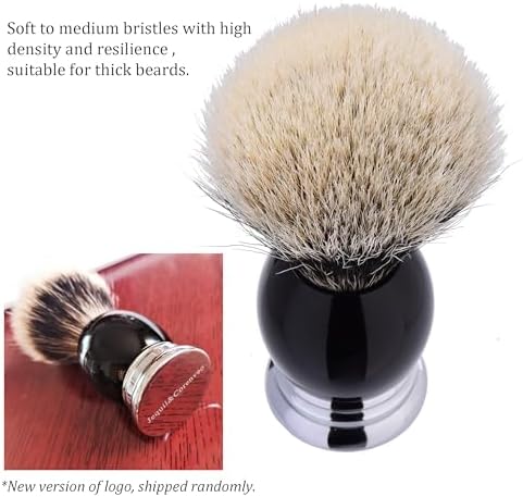 JEQUIL&CORENVEO Fine Silvertip Badger Bristle Shaving Brush, With Heavy Weight Resin Base (Curved Top)