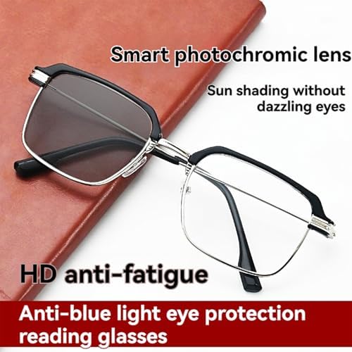 Black & Gold Semi-Rimless Crystal Clear Focus Reading Glasses for Men & Women-High-Definition Vision, Blue Light Filter