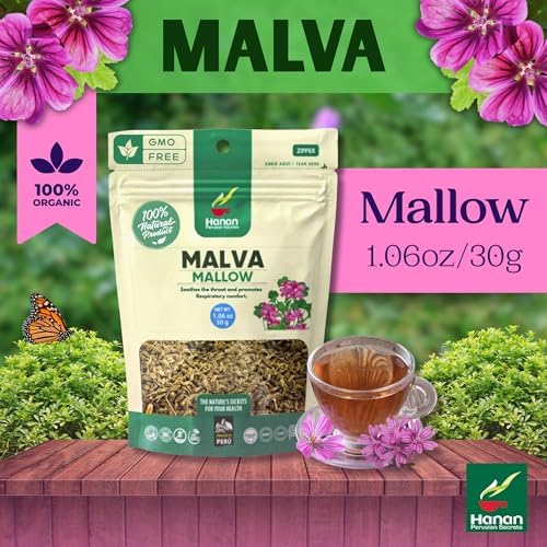 Hanan Mallow Tea Loose Leaf - Te de Malva 30g Herbal Tea Dried Malva Sylvestris Plant Leaves from Peru 1.1oz