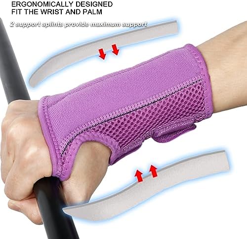 NuCamper Wrist Brace Carpal Tunnel Right Left Hand for Men Women, Night Wrist Sleep Supports Splints Arm Stabilizer with Compression Sleeve Adjustable Straps,for Tendonitis Arthritis Pain Relief (Right Hand-Purple, Small/Medium (Pack of 1))