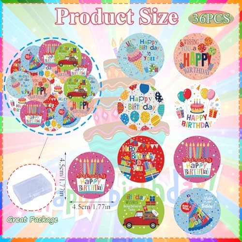 36PCS Edible Happy Birthday Cupcake Toppers Wafer Paper Anniversary Cupcake Toppers Edible Make a Wish Cupcake Picks for Kids Birthday Theme Party Decoration Supplies