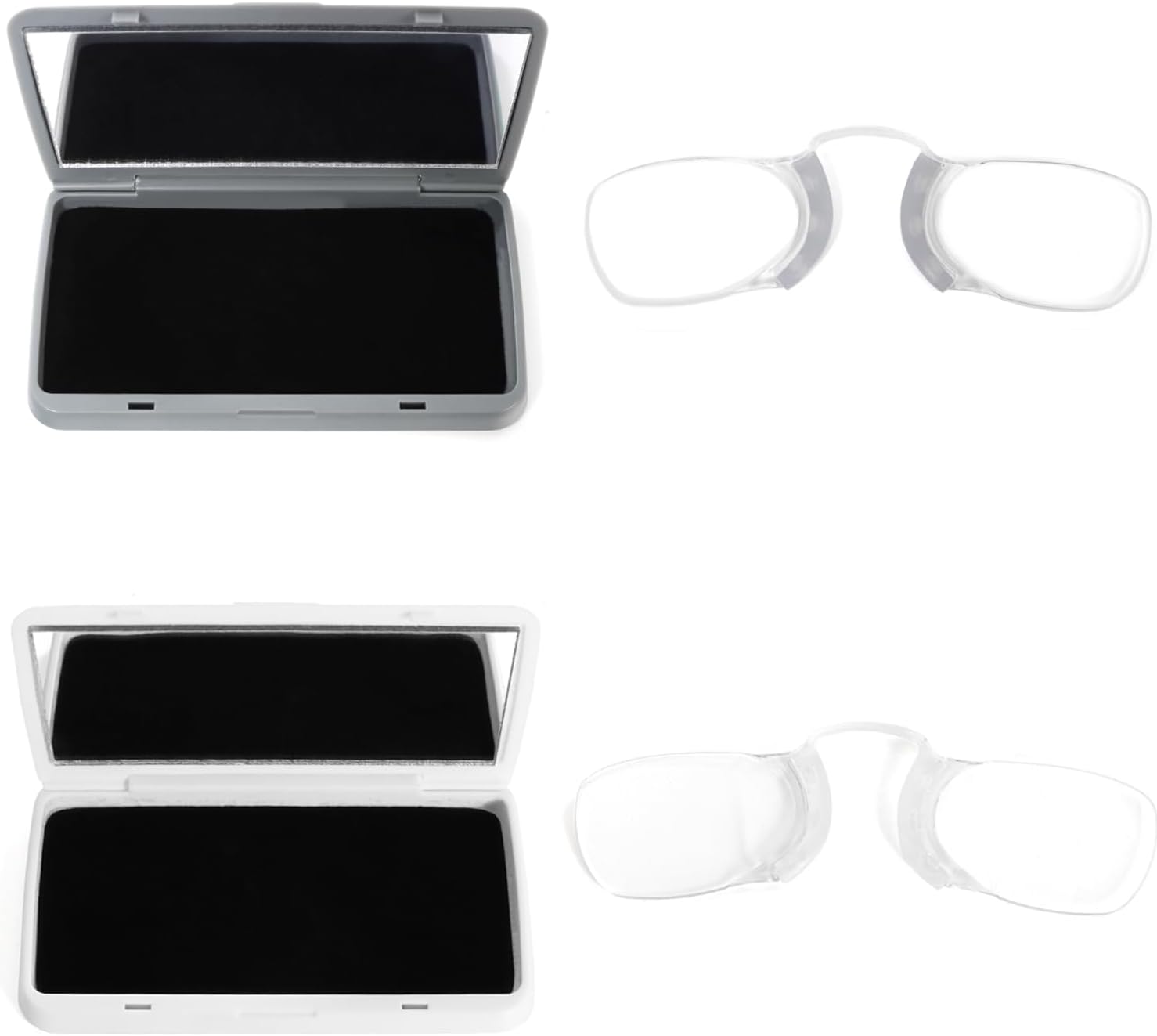 DXYXYO Armless Rimless Reading Glasses with Mirror Case, 2 Pack Clip On Thin Blue Light Blocking Readers for Men Women