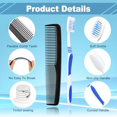50 Set Travel Toothbrush Kit Bulk,Disposable Toothbrush with Toothpaste Set with Mouthwash,Toothpaste,Cover,Comb,Zip Bag,Floss Picks,Toothbrushes Set for Homeless,Travel