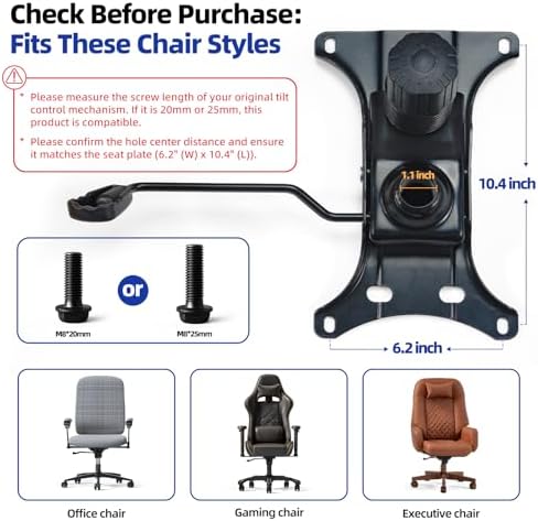 Sytopia Heavy Duty 500lbs Office Chair Replacement Parts, Swivel Tilt Control Mechanism with 6.2" (W) x 10.4" (L) Mounting Holes, Chair Base for Executive and Gaming Chairs, Black
