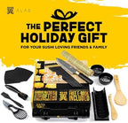 Alas Sushi Making Kit- Complete Sushi Making Kit for Beginners & Pros Sushi Makers, Perfect Sushi Making Kitchen Accessories Like Sushi Knife, 2 Sushi Mats, Rice Bazooka, Dipping Plate, & More (Black)