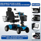 Pride Victory LX Sport + Accessories, Heavy Duty 4 Wheel Mobility Scooter for Adults and Seniors, Comfrot High Back Seating, 400 lb Capacity, LED Lighting, CTS Suspension, 8.6 MPH, Extended Warranty