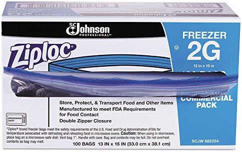 Ziploc 682254 Commercial Resealable Freezer Bag, Zipper, 2gal, 13 x 15 1/2, Clear, 100/Carton