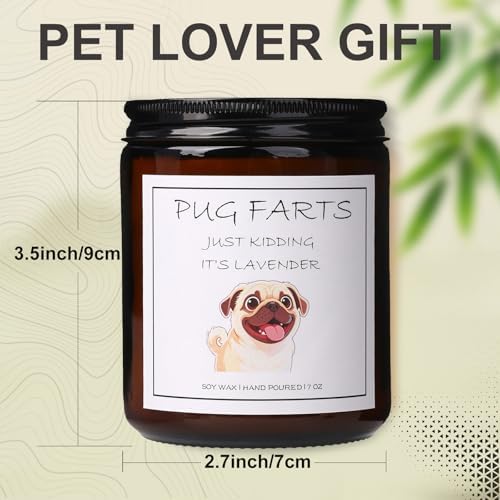 Pug Gifts & Decor, Pug Gifts for Pug Lovers - Dog Farts Candle, Dog Mom Gift for Women, Natural Soy Wax Lavender Scented Candle 7oz