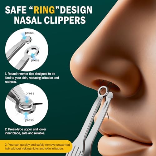 FVION Nose Hair Trimmer Tweezers - Nasal Clippers for Men/Women Stainless Steel, Round-Tip Nose & Ear Hair Clippers for Safety and Precision, Universal Manual Facial Hair Clippers