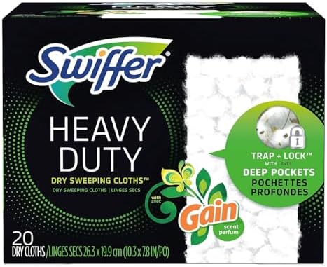 Swiffer Sweeper - Heavy-Duty - Dry Cloth Refill, Gain Scent, White - Trap + Lock with Deep Pockets - 20 Ct. (Pack of 2)